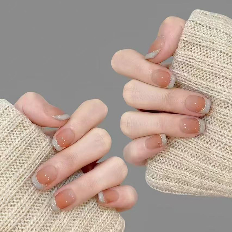 Milk White Fine Flash French Gradual Change Sweet Elegant Girl's All-match Removable Wearable Manicure Pieces 24 Pieces Milk White Fine Flash French Gradual Change Sweet Elegant Girl's All-match Removable Wearable Manicure Pieces 24 Pieces