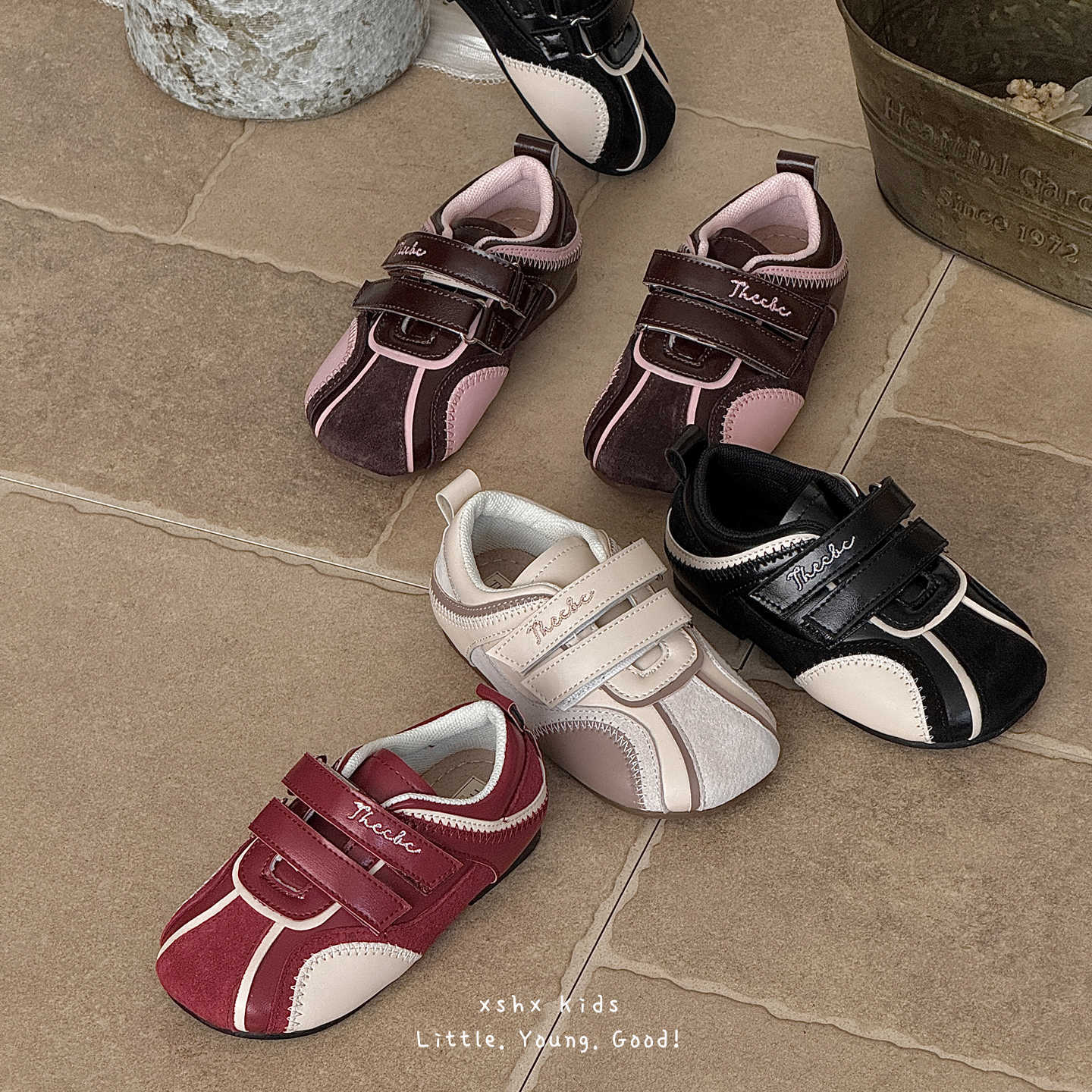Xshx Shell Ballet｜Girls Autumn Retro Functional Natural Rubber Velcro Leather Stitching Seiko Children's Shoes