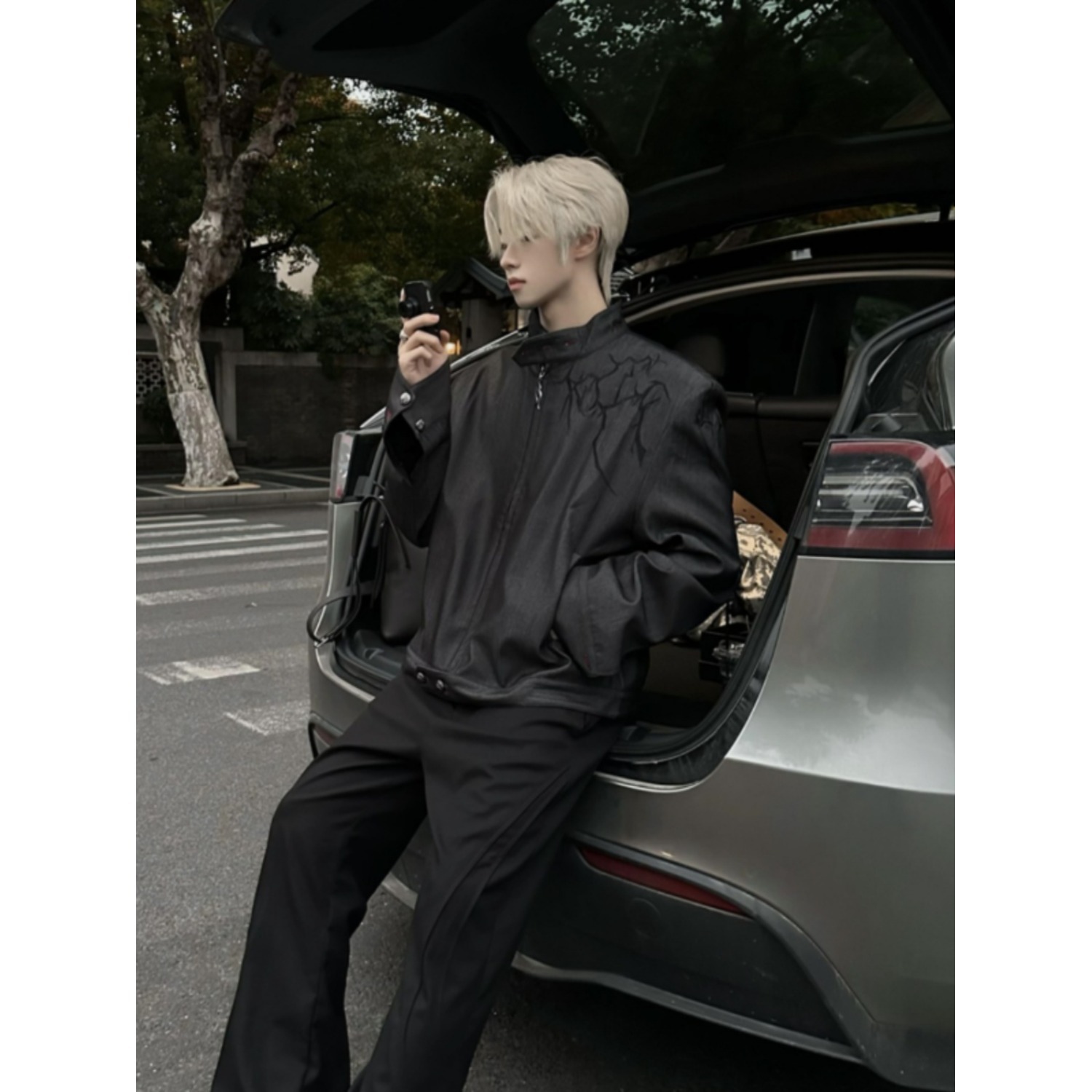 春季韩系荆棘刺绣时尚短款夹克男士cleanfit造型师外套小西装潮牌