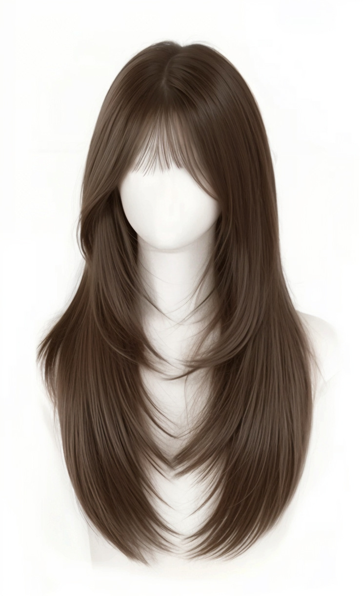 6.0 hair-free net bangs hand-woven lace straight hair [cold brown]