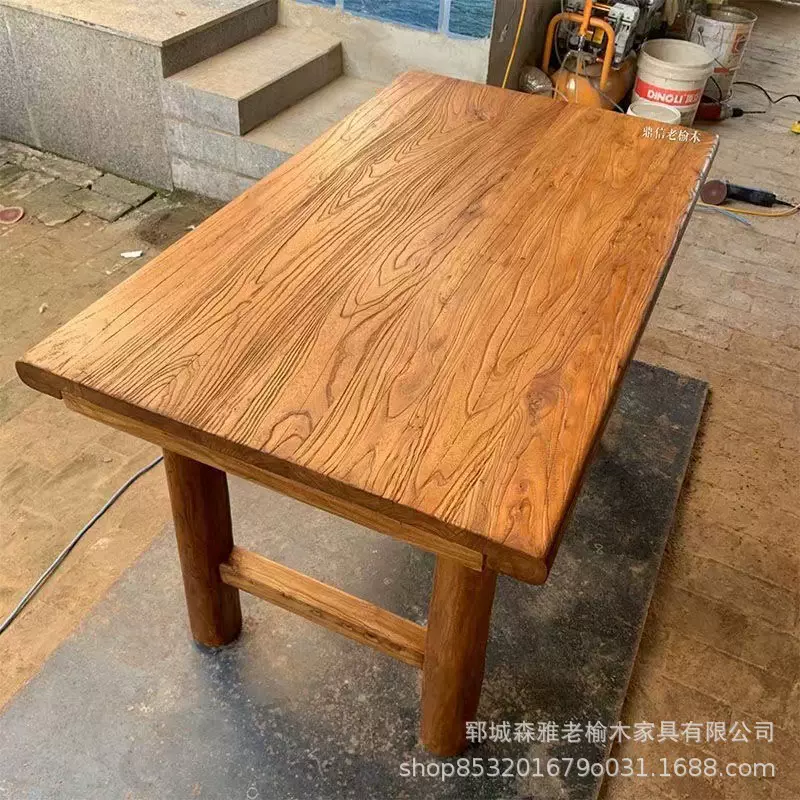 老榆木实木茶桌风戽复古餐桌吧台耐用原木书桌客厅民宿仿古长桌
