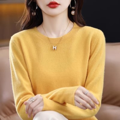 Suéter Básico de Lana Pura con Cuello Redondo para Mujer Talla Grande Lana Pura Suelto
