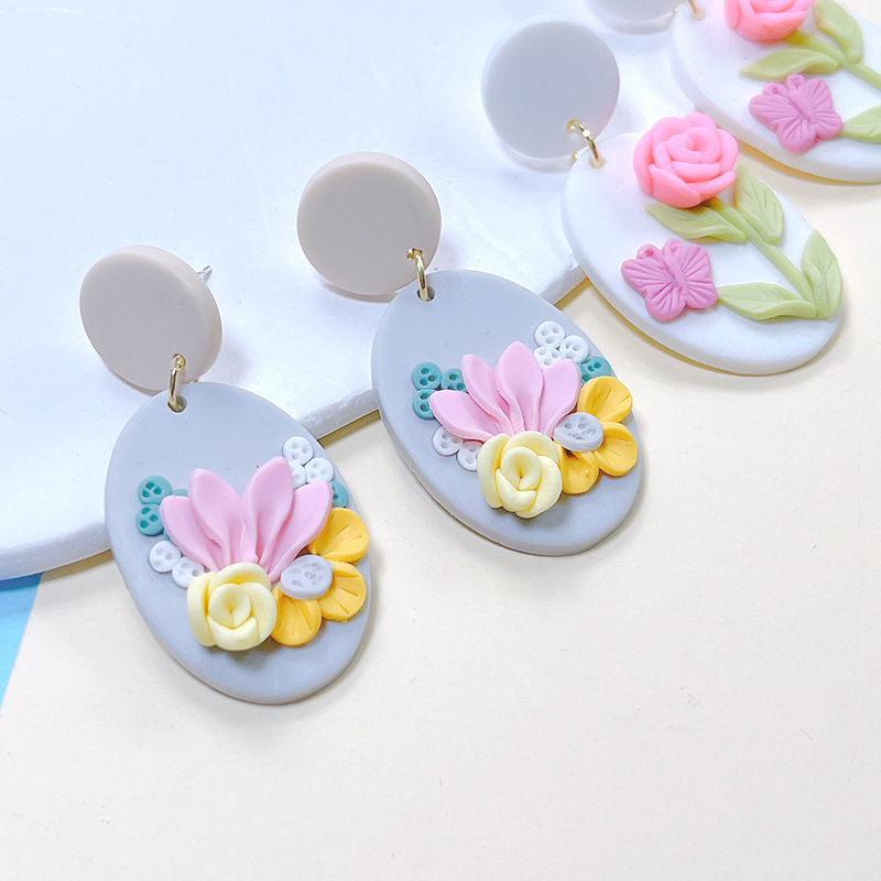 1 Pair Sweet Geometric Flower Soft Clay Drop Earrings display picture 2