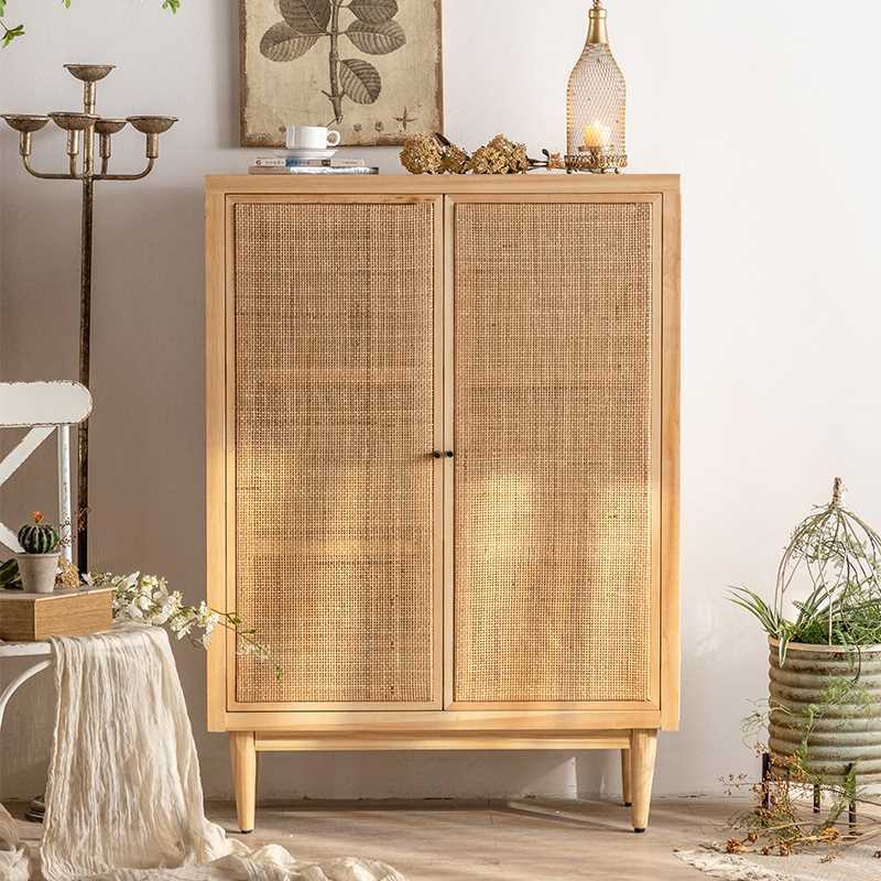Japanese-Style Minimalist Entryway Cabinet Shoe Cabinet Wabi-Sabi Rattan Cabinet Retro Bedroom Storage Cabinet Homestay Chest of Drawers