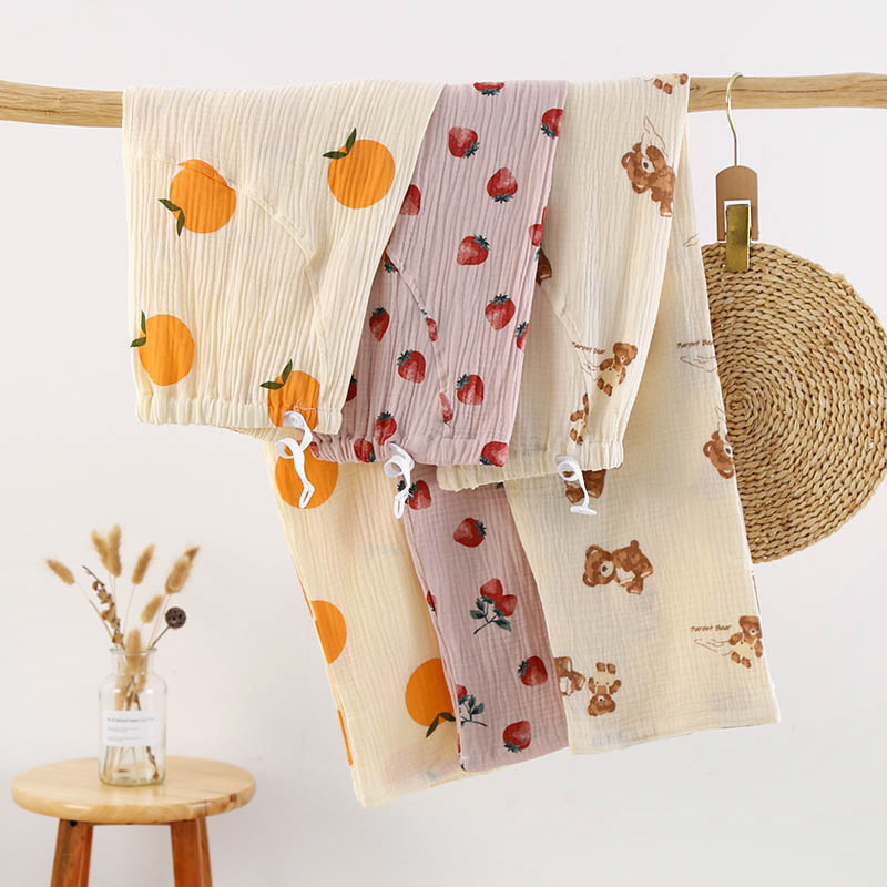 New Abdomen-supporting Pregnant Women's Pajama Pants Pure Cotton Gauze Spring Summer Autumn Thin Prenatal Loose Large Size Pajamas Home Clothes