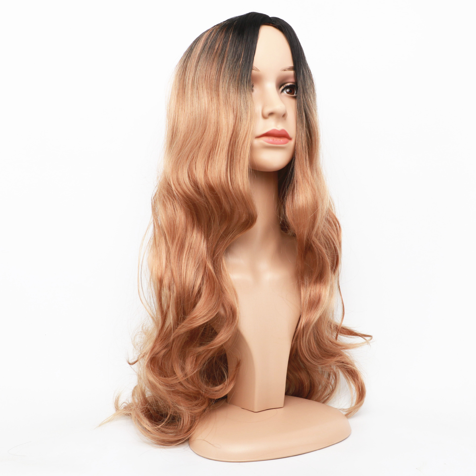Perruque synthétique nouvelle perruque femme noir marron dégradé cheveux longs bouclés Rose maille haute température soie fibre chimique bandeau_voghion.com