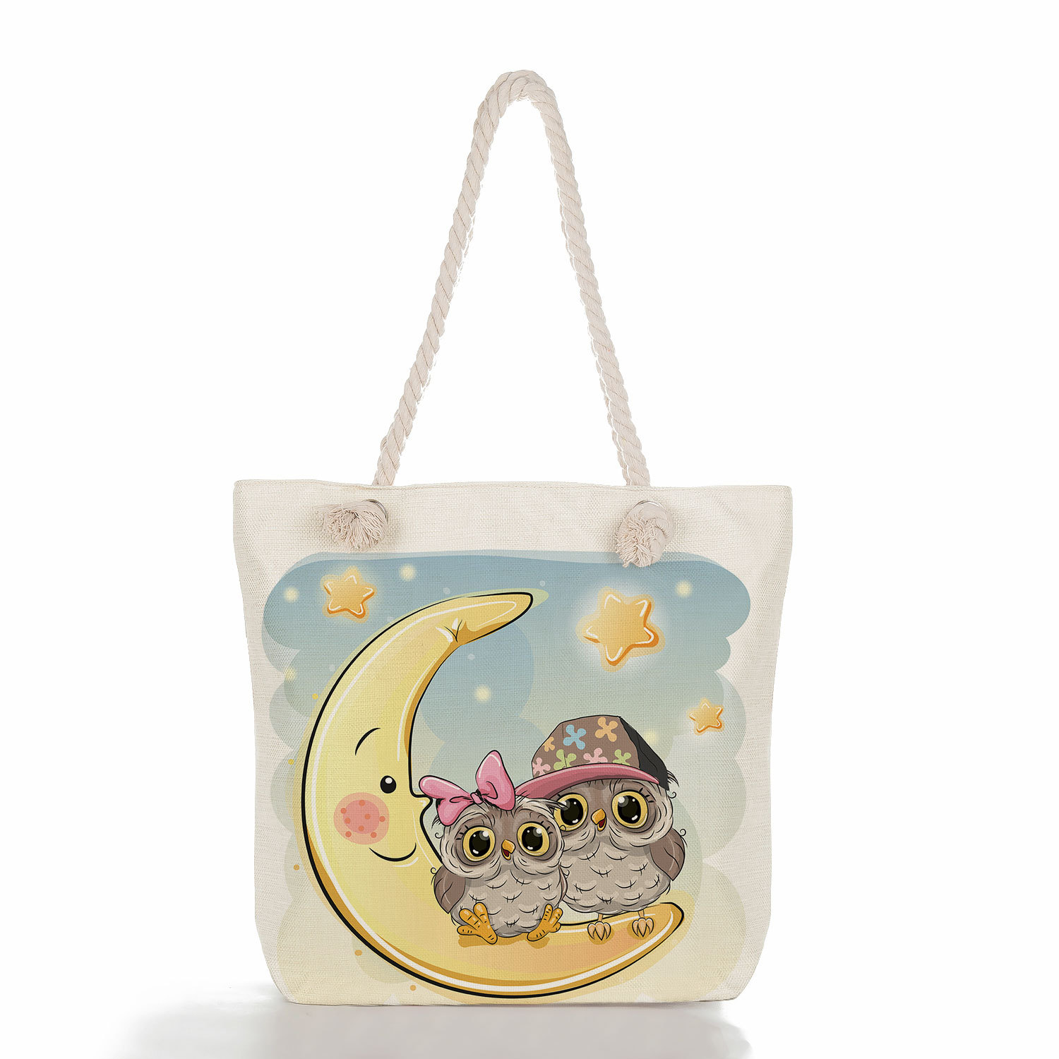 Women's Medium Canvas Owl Cute Square Zipper Tote Bag display picture 15