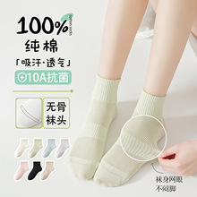 春夏季女士纯棉短袜10A抗菌防臭 全棉无骨袜网眼透气不臭脚