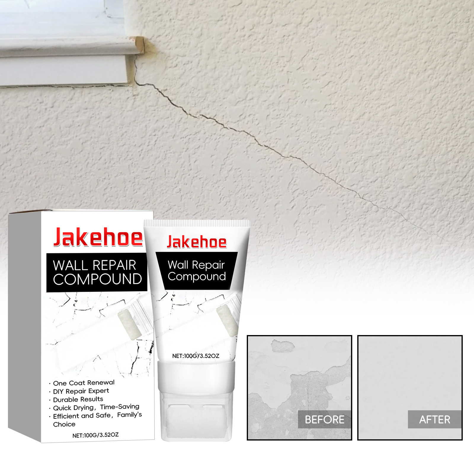 Jakehoe墙面修补膏 家用墙壁漏洞裂缝钉眼防水防霉墙面翻新修补膏