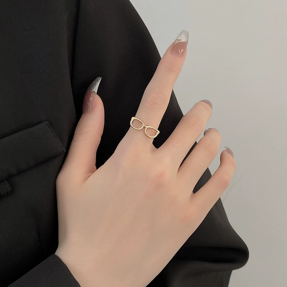 Ring — Small Design 'Glasses' Adjustable Finger Ring, Japanese‑Korean Minimalist Style, Gold/White/Black