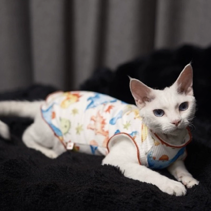 Одежда для кошек на коротких лапах, летний дышащий жилет, одежда для безволосых кошек сфинксов, приятная для кожи защита живота, кошка Девон Рекс