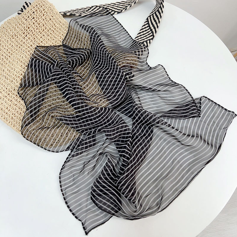 French Hepburn Style Black And White Polka Dot Silk Georgette Scarf - Elegant Commuter Flowy Thin Neck Scarf For Women (Spring/Summer) - Thumbnail 2