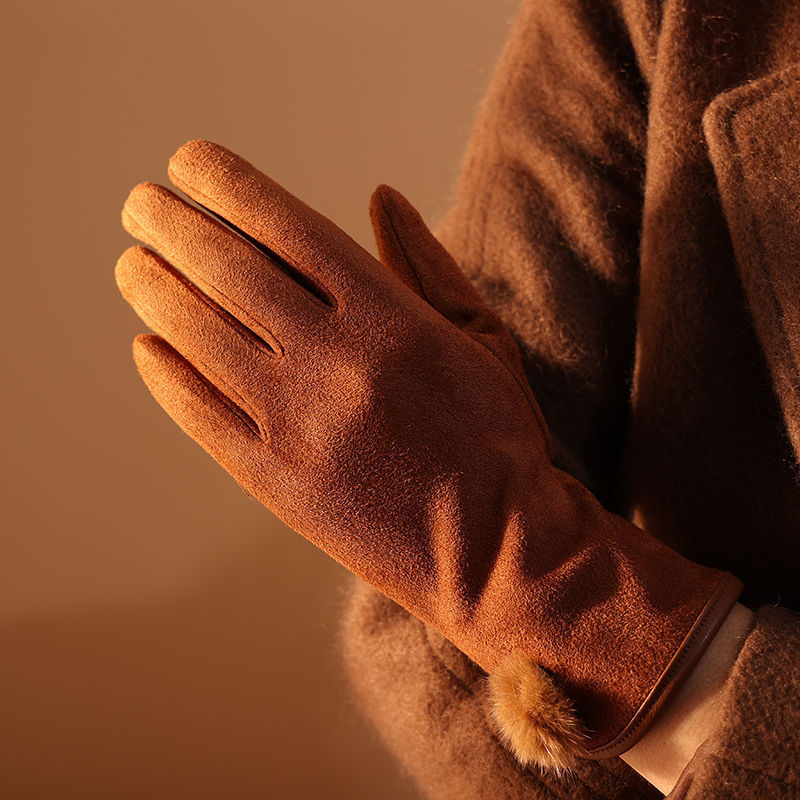 Al aire libre a prueba de viento de las mujeres Guantes Térmicos de terciopelo forro polar Flip pantalla táctil Bola de piel caliente resistente al desgaste elástico caliente