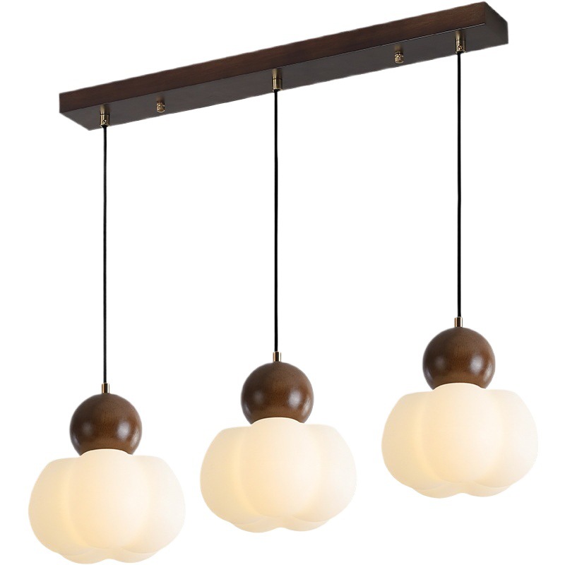 Araña de restaurante retro de estilo japonés, barra de bar de nogal simple de tres cabezas, lámpara de mesa de comedor, lámpara de araña pequeña de estilo antiguo