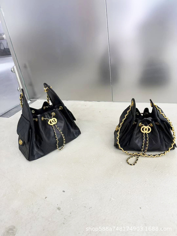 小香25C抽绳水桶包鱼子酱菱格链条包中古托特包大容量单肩腋下包|undefined