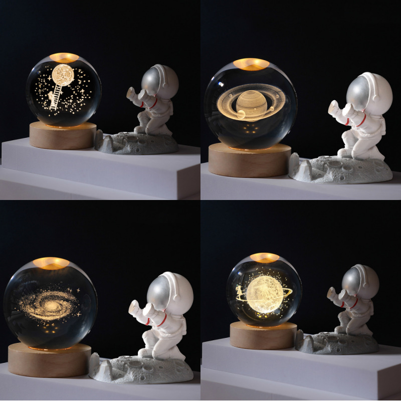 跨境热卖水晶球内雕发光小夜灯创意桌面装饰摆件玻璃水晶球小夜灯