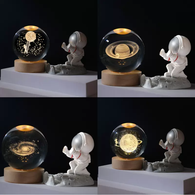跨境热卖水晶球内雕发光小夜灯创意桌面装饰摆件玻璃水晶球小夜灯