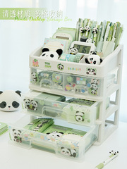 Transparent panda pen holder storage box, extra large capacity, for girls and children, student desk and desktop with drawer and shelf