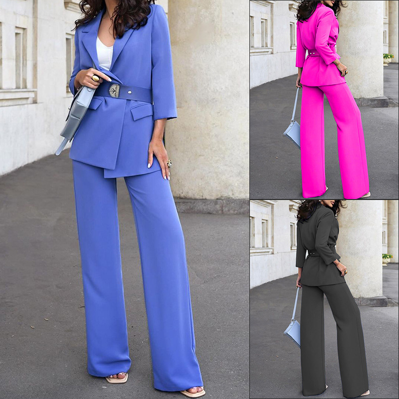 Women's Pant Sets Solid Colour Commuter Suit With High Waist Trousers_voghion.com
