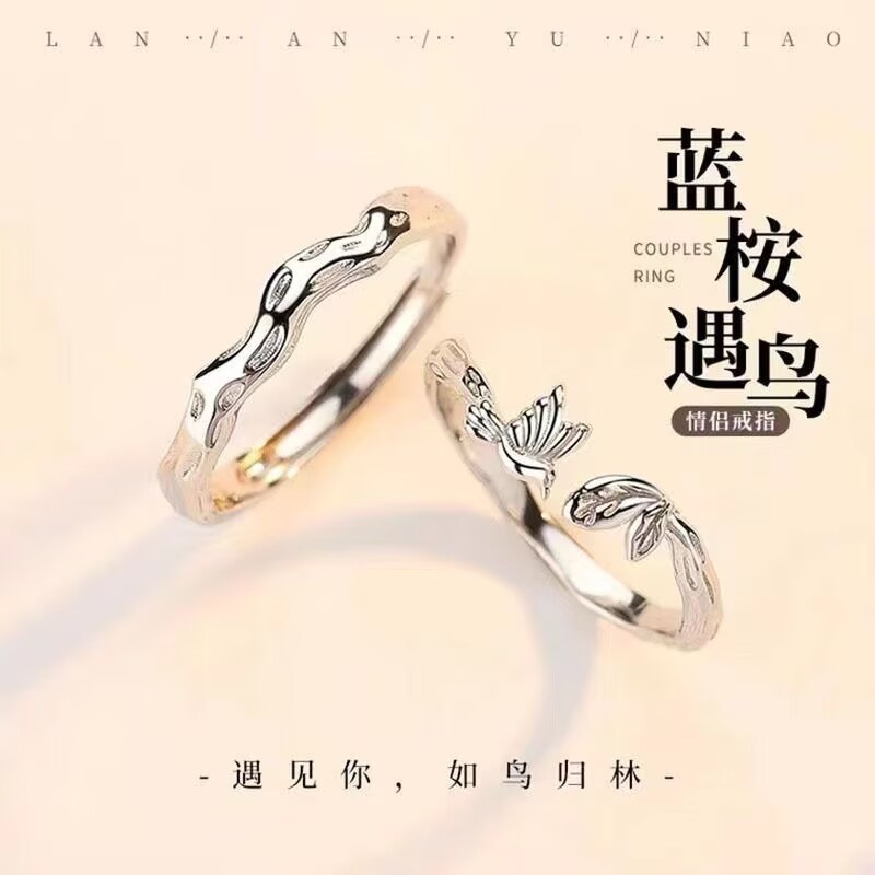 蓝桉与鸟戒指女男一对ins不侣款对戒学生异地恋可调节