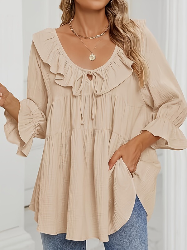 A 84209 Tie Front Pleated Waist Shirt