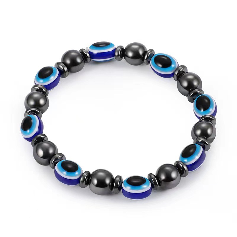 Yingqi Cross-border Beads Magnetic Black Gallstone Blue Devil's Eye Flat Beads Stretch Fashion European and American Popular Hand Ornaments