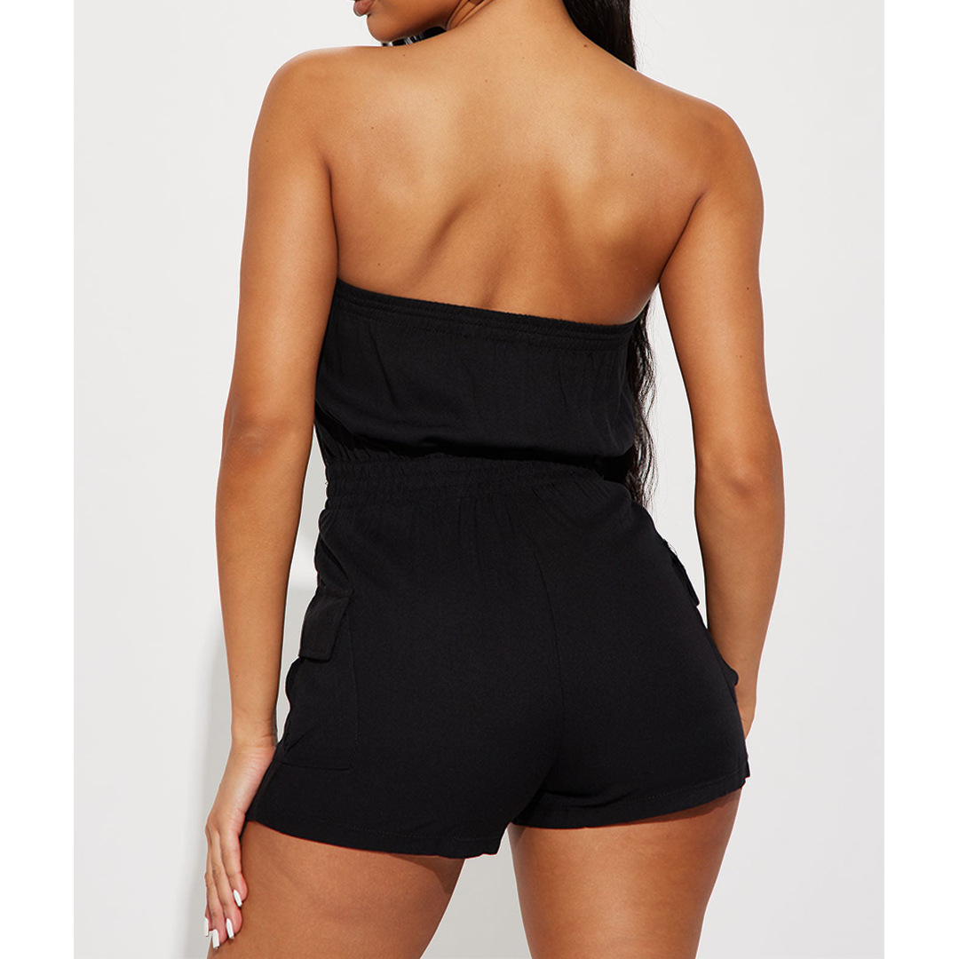 Women Clothing Sexy Comfortable Solid Color Chest Wrapped Organ Pocket Jumpsuit
