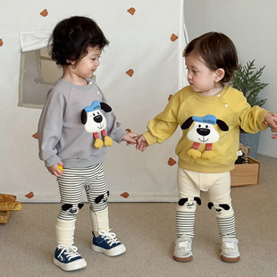Children's Fashion Doll Sweatshirt 2025 New Autum Boys' Korean Style Super Cute Tops Baby Splicing Leggings Trendy