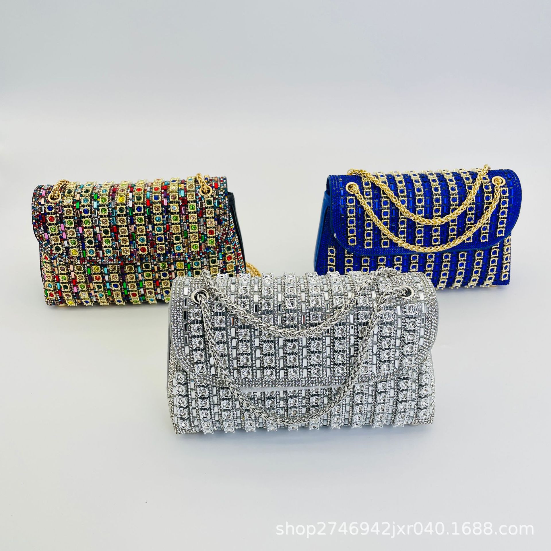 Cross-Border Amazon New Gemstone Evening Bag Diamond-Inlaid Elegant Party Clutch Handbag For Women European And American Style - Thumbnail 2