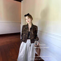 沙漠迷彩拉链短款翻领小外套女辣妹机能风修身仿麂皮绒上衣潮工厂