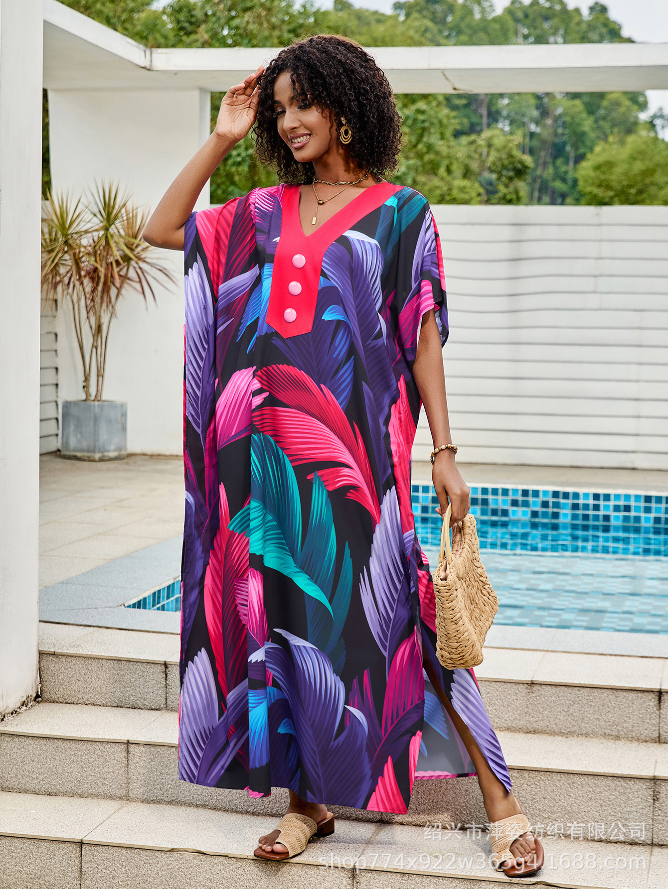 Transfronterizos Amazon nueva camiseta de playa vacaciones V-collar vestido bikini camiseta protector solar bañador 5D351-4