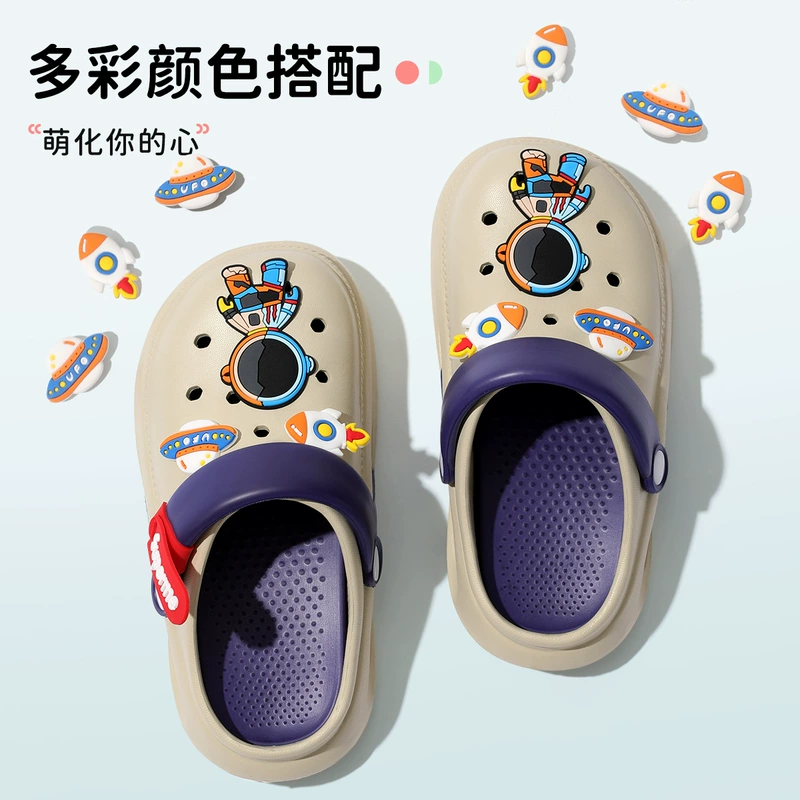 Детские тапочки в стиле Crocs для мальчиков, летние нескользящие мюли, коллекция 2026 года, мягкая подошва, подходят для носки на улице