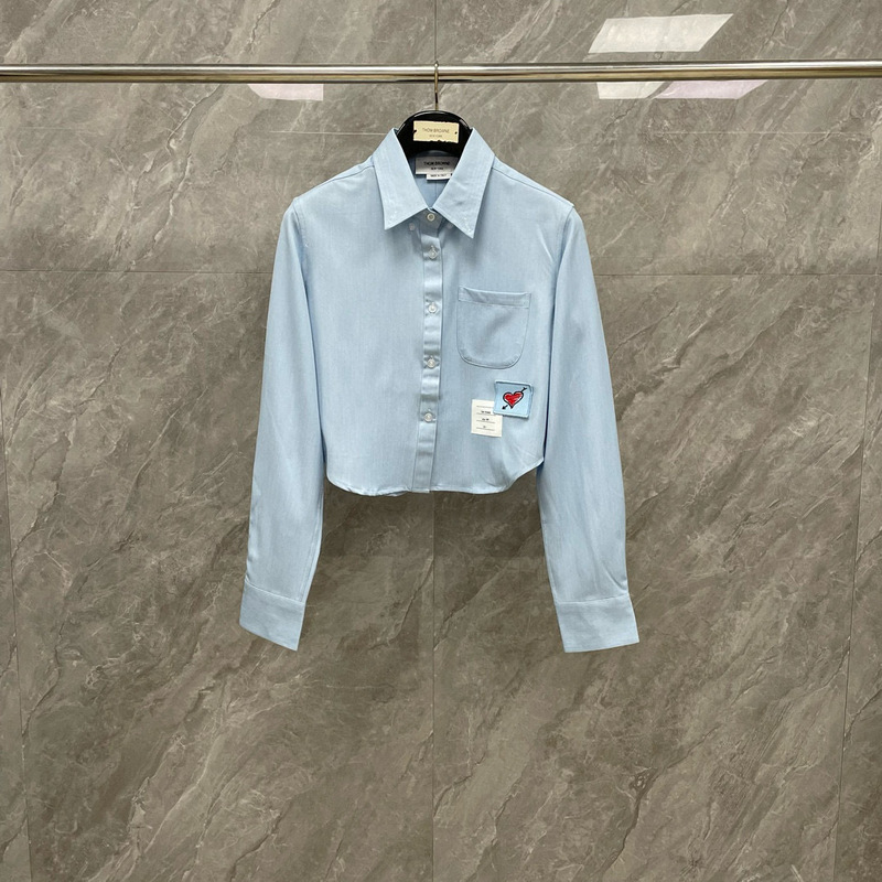 Factory Direct Tb New Chinese Valentine's Day Limited Edition Collar Four-Line Striped Plain Cropped Short Long-Sleeve Shirt Casual Factory Direct Tb New Chinese Valentine's Day Limited Edition Collar Four-Line Striped Plain Cropped Short Long-Sleeve Shirt Casual