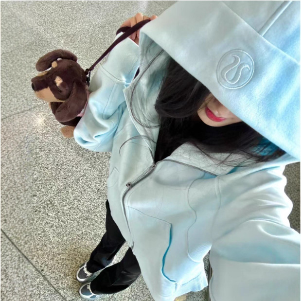 Lulu Original Standard Same Style Scuba Sweatshirt Full Zipper Loose Jacket Fleece-Lined Casual Sports Yoga Wear Autumn and Winter Women