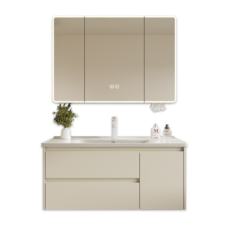 gabinete de baño de acero inoxidable crema viento cerámica integral lavabo gabinete lavabo combinación lavabo