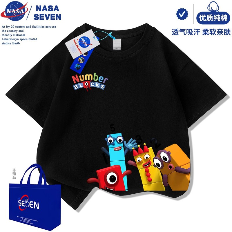 NASA デジタルビルディングブロック服子供半袖夏の漫画綿 Tシャツ男の子と女の子のトップス中大子供用半袖|undefined