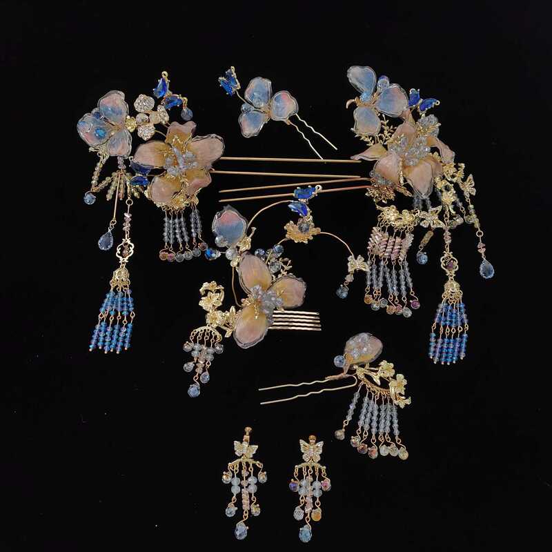 高級古代風の花嫁の頭飾り、秀和服、龍と鳳凰のガウン、明るい色の年齢を軽減するヘアピン、古典的な結婚式の婚約新しいヘアアクセサリー|undefined