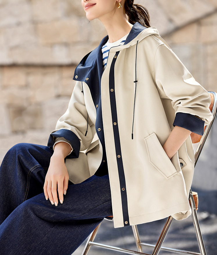 French-Style Color-Blocking Trench Coat for Women 2025 New Trendy Popular Parka High-End Stylish Top