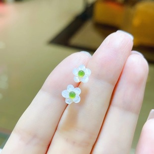 Jasper Earrings S925 Silver Inlaid Earrings Jasper Digestive Temperament Earrings Small Clear Jasper Earrings Natural Flower