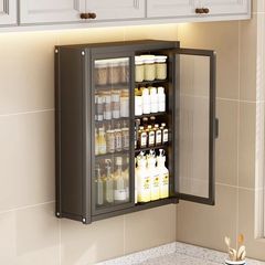 キッチン家庭用壁掛け式物置棚穴なし壁調味料調味料棚ドア付きキッチン収納棚