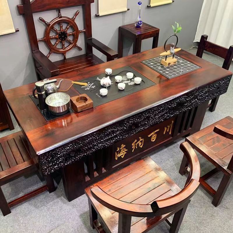 船木茶桌桌椅组合客厅家用实木功夫茶几茶具套装一体办公室泡茶|undefined