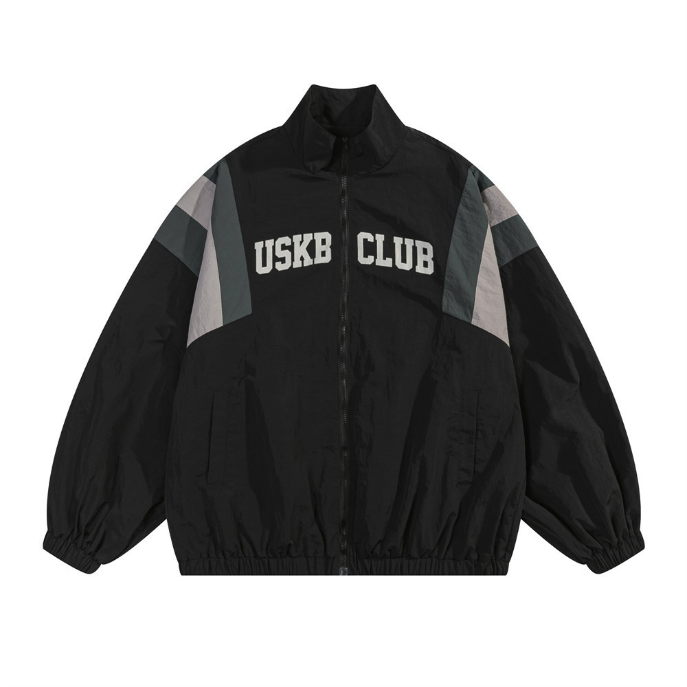 Men's Loose Color-Block Stand Collar Zipper Windproof Waterproof Outdoor Bomber Jacket American Style Trend_voghion.com