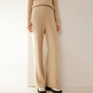 Autumn and Winter New Cashmere Knitted Wide Leg Pants Four Flat Middle Vertical High Waist Pants for Women Warm and Slimming Commuter
