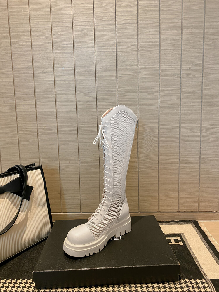 Boot lưới da thật cổ cao đế dày thoáng khí mùa xuân hè phong cách kỵ sĩ buộc dây — Màu nâu ống lớn, Màu đen cổ ống lớn, Ống nhỏ màu đen, Ống nhỏ màu be chi tiết 40