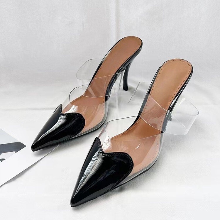 French-Style Heart-Shaped Transparent Toe-Toe Sandals for Women, Elegant Stiletto Pointed-Toe High Heels for Summer
