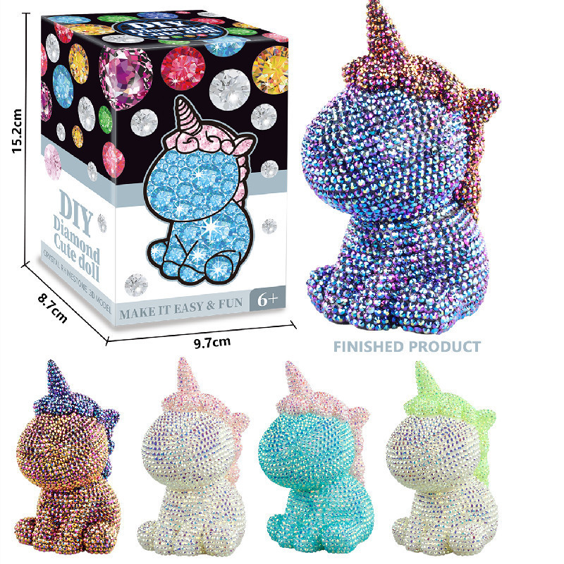 Adorno de resina con diamantes DIY, figuras de oso, unicornio y ciervo decoradas con cristales, manualidad artesanal brillante