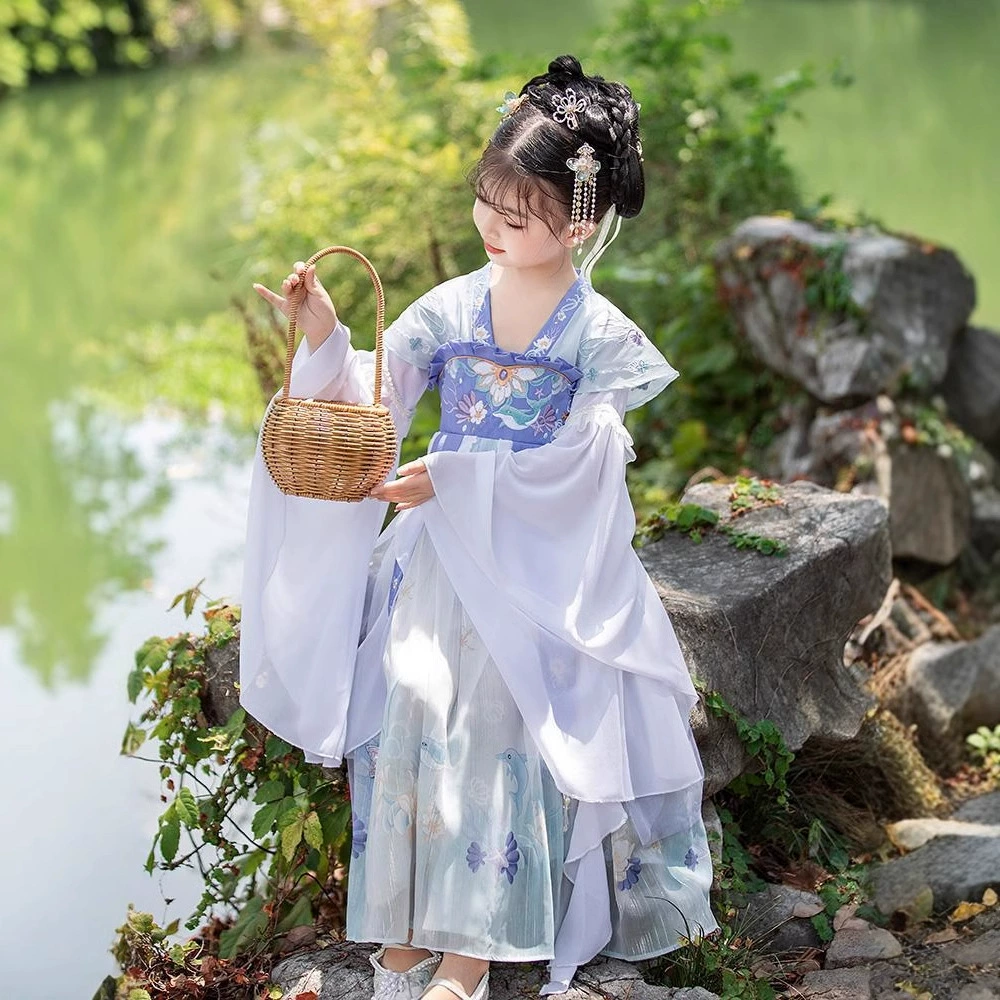 Ханьфу Девушки Осень детская старинный стиль супер фея женщин сокровище с длинным рукавом китайский стиль Тан платье