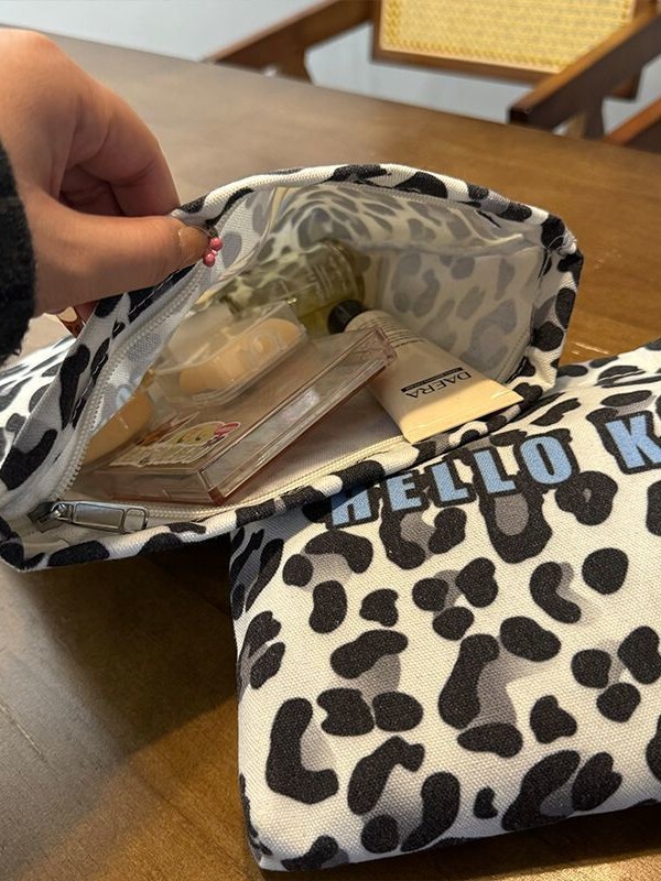 新品レオパードキティ猫ハンドバッグ大容量ポーチ携帯収納袋旅行イヤホンバッグ小銭入れ|undefined