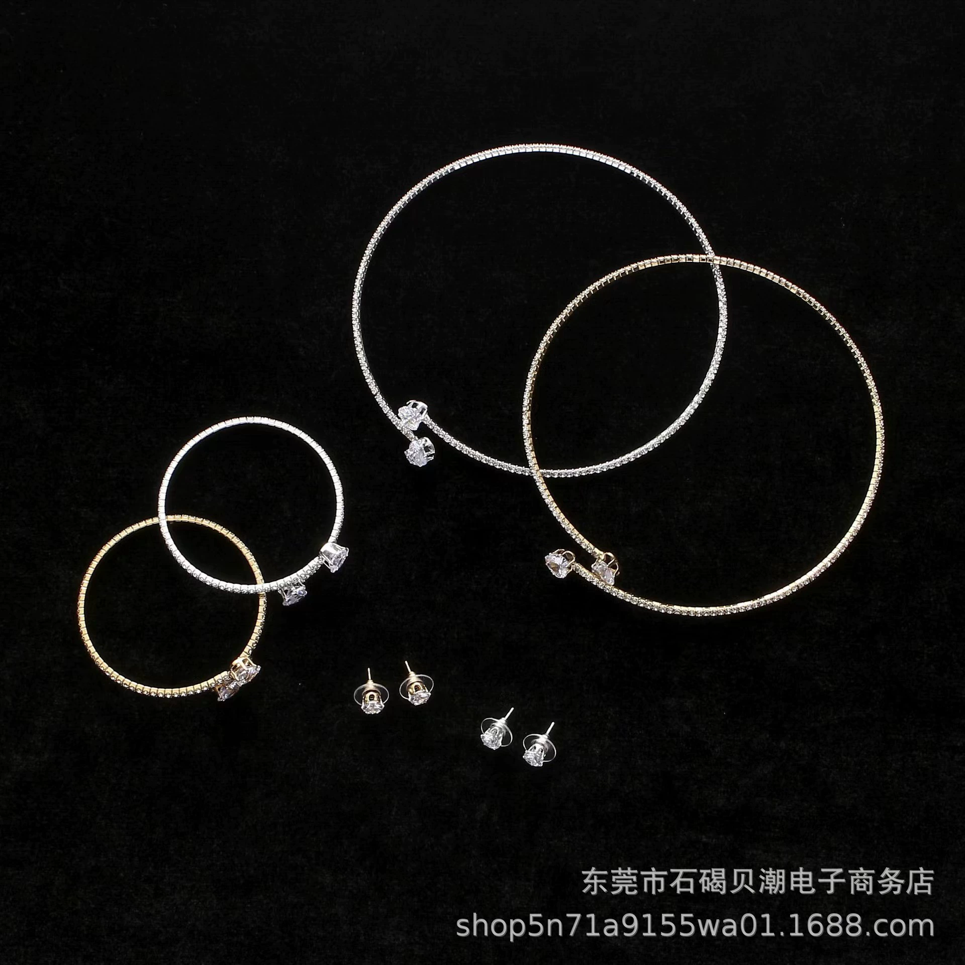 (Cross-border trading), choker, bracelet, earrings, set, European style, diamond encrusted, 3 piece set