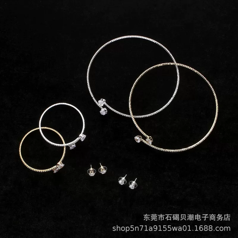 (Cross-border trading), choker, bracelet, earrings, set, European style, diamond encrusted, 3 piece set